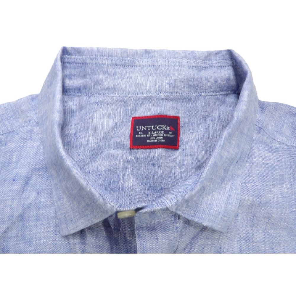 UNTUCKit Valente WR Short Sleeve Button Down 100% Linen Shirt Men XL Blue Casual - Picture 8 of 16